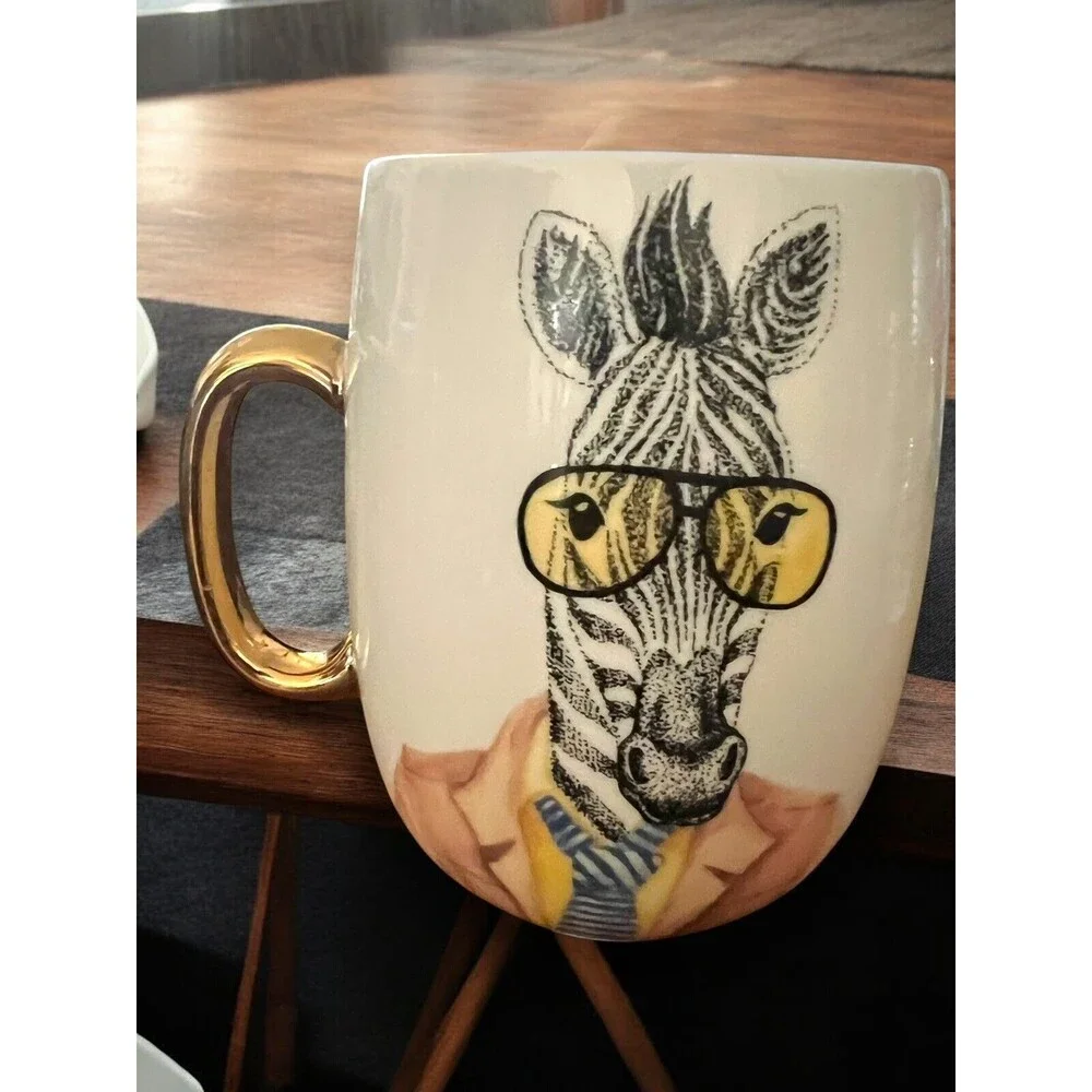 Pier 1 Executive Zebra Coffee Mug Gold Handle Oversized Business Suit & Tie Cute